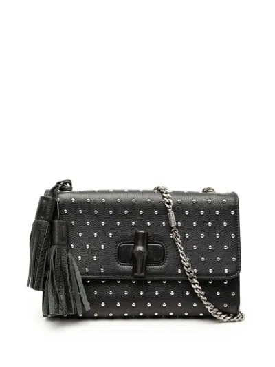 Pre-owned Gucci 2000-2015 Medium Studded Leather Miss Bamboo Crossbody Bag In Black