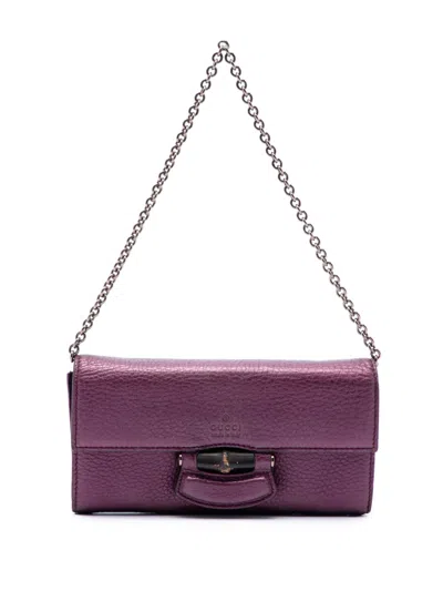Pre-owned Gucci 2000-2015 Metallic Calfskin Bamboo Wallet On Chain Long Wallets In Purple
