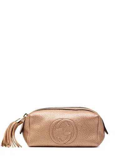 Pre-owned Gucci 2000-2015 Metallic Calfskin Soho Cosmetic Pouch In Pink