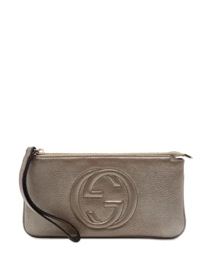 Pre-owned Gucci 2000-2015 Metallic Calfskin Soho Wristlet Pouch Clutch Bag In Brown
