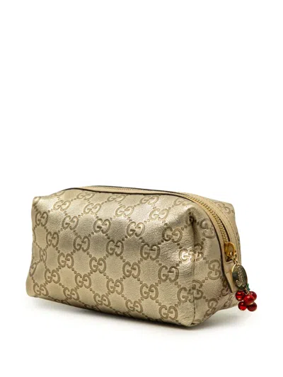 Pre-owned Gucci 2000-2015 Metallic Ssima Cosmetic Pouch In Gold