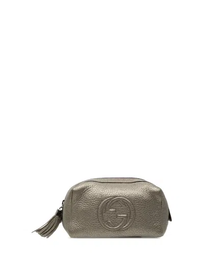 Pre-owned Gucci 2000-2015 Metallic Leather Soho Cosmetic Pouch In Gray