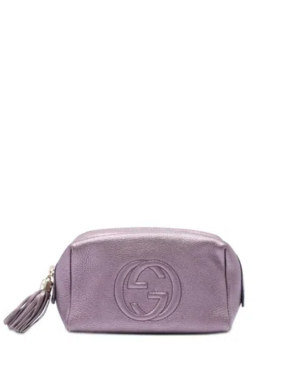 Pre-owned Gucci 2000-2015 Metallic Leather Soho Cosmetic Pouch In Purple