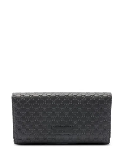 Pre-owned Gucci 2000-2015 Microssima Wallet Long Wallets In Black