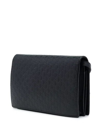 Pre-owned Gucci 2000-2015 Microssima Wallet On Strap Crossbody Bag In Black