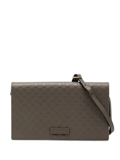 Pre-owned Gucci 2000-2015 Microssima Wallet On Strap Crossbody Bag In Gray