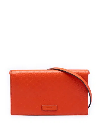 Pre-owned Gucci 2000-2015 Microssima Wallet On Strap Crossbody Bag In Orange