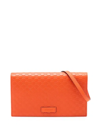 Pre-owned Gucci 2000-2015 Microssima Wallet On Strap Crossbody Bag In Orange