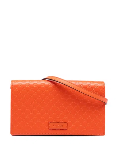 Pre-owned Gucci 2000-2015 Microssima Wallet On Strap Crossbody Bag In Orange