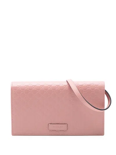 Pre-owned Gucci 2000-2015 Microssima Wallet On Strap Crossbody Bag In Pink