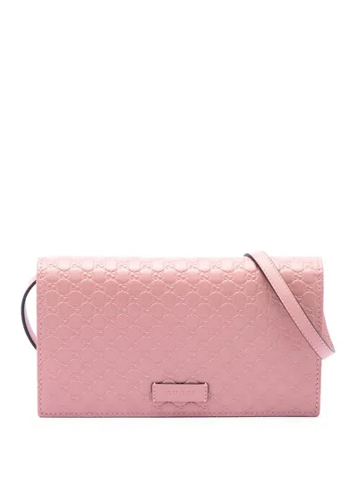 Pre-owned Gucci 2000-2015 Microssima Wallet On Strap Crossbody Bag In Pink