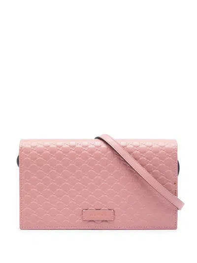 Pre-owned Gucci 2000-2015 Microssima Wallet On Strap Crossbody Bag In Pink