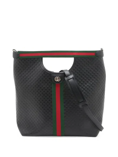 Pre-owned Gucci 2000-2015 Microssima Web Ophidia Satchel In Black