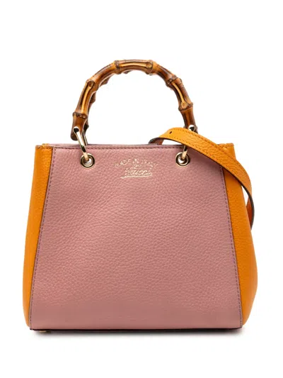 Pre-owned Gucci 2000-2015 Mini Bicolor Calfskin Bamboo Shopper Satchel In Pink