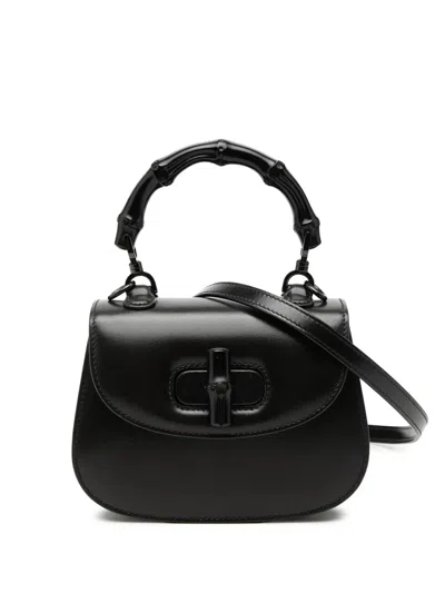 Pre-owned Gucci 2000-2015 Mini Calfskin 1947 Bamboo Top Handle Bag Satchel In Black