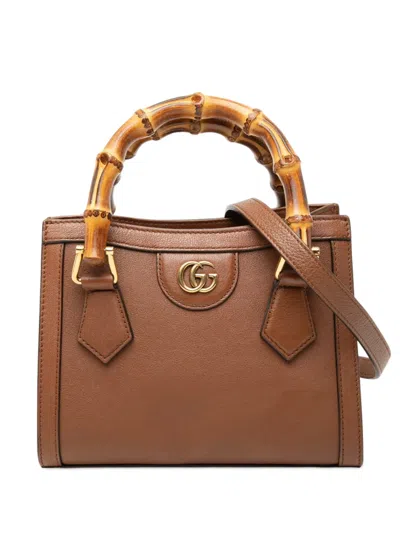 Pre-owned Gucci 2000-2015 Mini Calfskin Bamboo Diana Satchel In Brown
