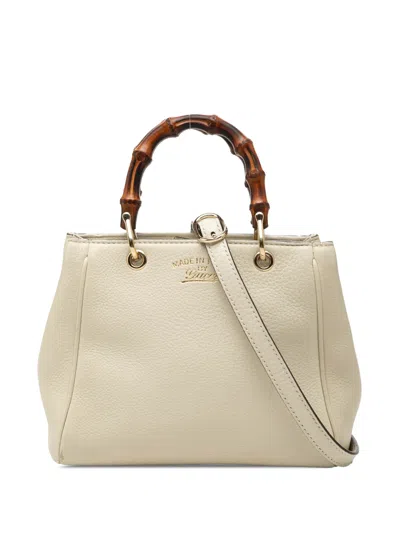 Pre-owned Gucci 2000-2015 Mini Calfskin Bamboo Shopper Satchel In White