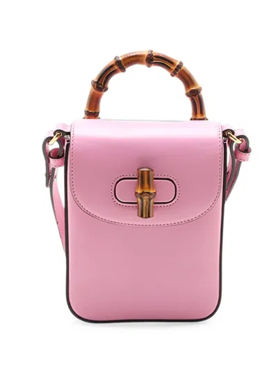 Pre-owned Gucci 2000-2015 Mini Calfskin Bamboo Top Handle Bag Satchel In Pink