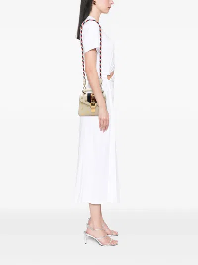Pre-owned Gucci 2000-2015 Mini Calfskin Bee Star Web Sylvie Top Handle Bag Satchel In White