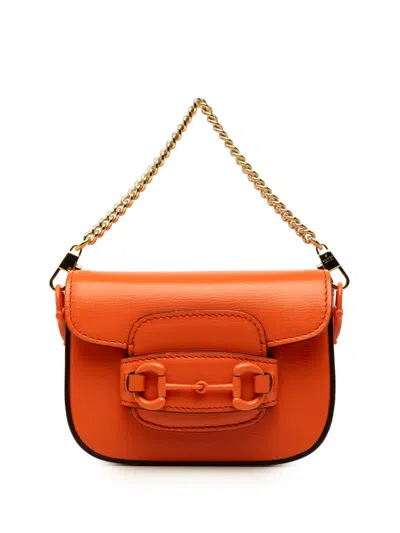 Pre-owned Gucci 2000-2015 Mini Calfskin Horsebit 1955 Web Satchel In Orange