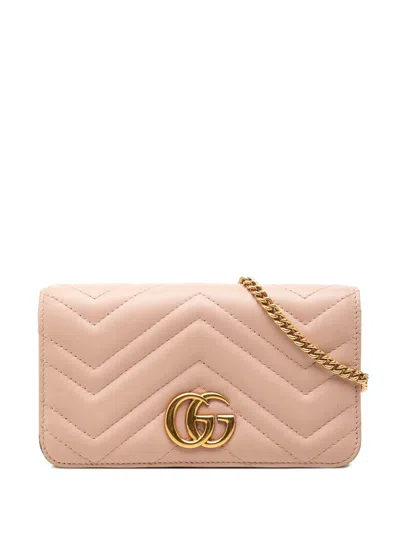 Pre-owned Gucci 2000-2015 Mini Gg Marmont Matelasse Calfskin Wallet On Chain Crossbody Bag In Pink