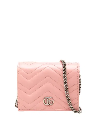 Pre-owned Gucci 2000-2015 Mini Gg Marmont Matelasse Calfskin Wallet On Chain Crossbody Bag In Pink