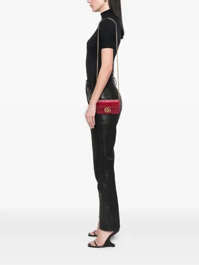 Pre-owned Gucci 2000-2015 Mini Gg Marmont Matelasse Leather Flap Crossbody Bag In Red