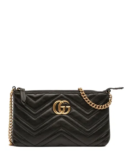 Pre-owned Gucci 2000-2015 Mini Gg Marmont Matelasse Leather Wallet On Chain Crossbody Bag In Black