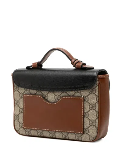 Pre-owned Gucci 2000-2015 Mini Gg Supreme And Calfskin Padlock Flap Pocket Satchel In Neutrals