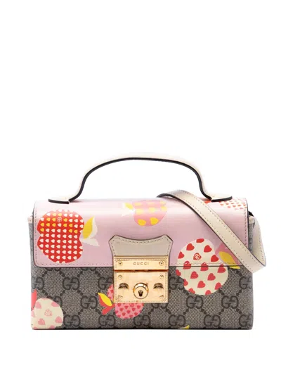 Pre-owned Gucci 2000-2015 Mini Gg Supreme Monogram Les Pommes Padlock Satchel In Neutrals