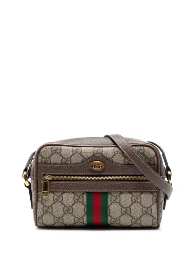 Pre-owned Gucci 2000-2015 Mini Gg Supreme Web Ophidia Crossbody Bag In Neutral