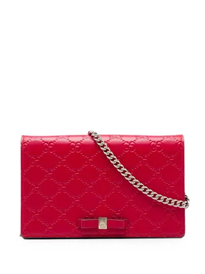 Pre-owned Gucci 2000-2015 Mini Ssima Bow Signature Wallet On Chain Crossbody Bag In Red