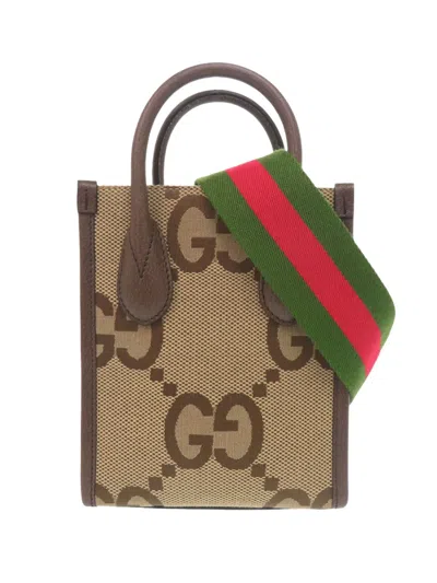 Pre-owned Gucci 2000-2015 Mini Jumbo Gg Canvas Web Satchel In Neutral