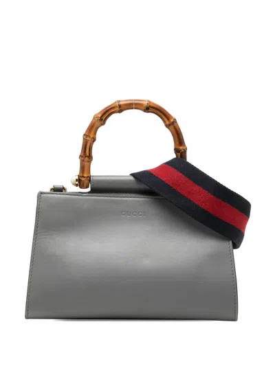 Pre-owned Gucci 2000-2015 Mini Leather Bamboo Web Nymphaea Satchel In Gray