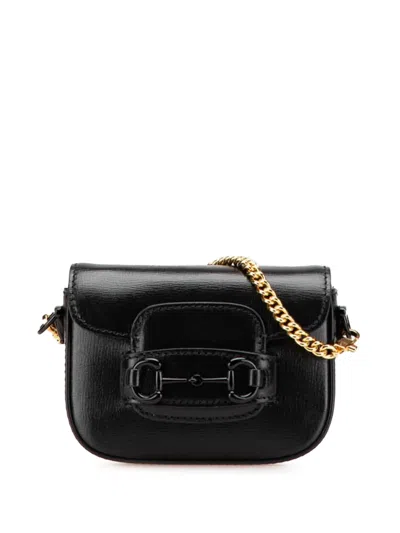 Pre-owned Gucci 2000-2015 Mini Leather Horsebit 1955 Web Satchel In Black