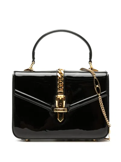 Pre-owned Gucci 2000-2015 Mini Patent Sylvie 1969 Top Handle Bag Satchel In Black