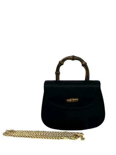 Pre-owned Gucci 2000-2015 Mini Satin Bamboo Night Satchel In Black