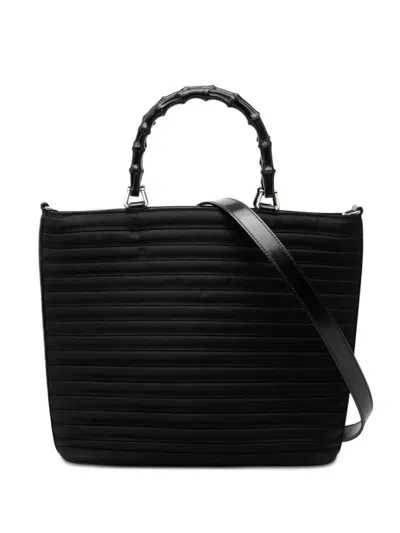 Pre-owned Gucci 2000-2015 Nylon Bamboo Satchel In Black