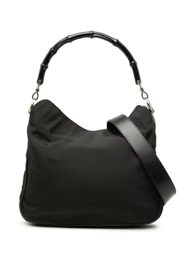 Pre-owned Gucci 2000-2015 Nylon Bamboo Satchel In Black