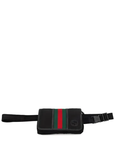 Pre-owned Gucci 2000-2015 Nylon Interlocking G Web Belt Bag In Black