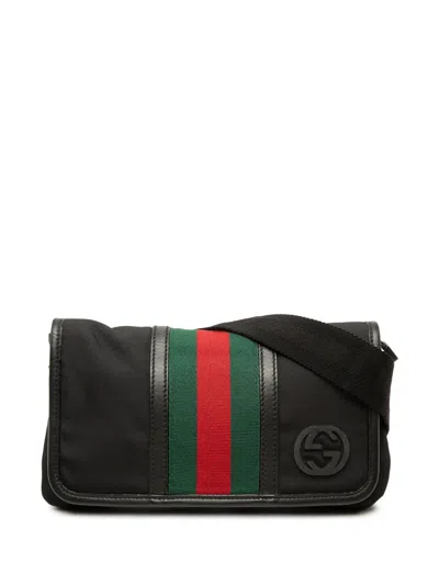 Pre-owned Gucci 2000-2015 Nylon Interlocking G Web Belt Bag In Black