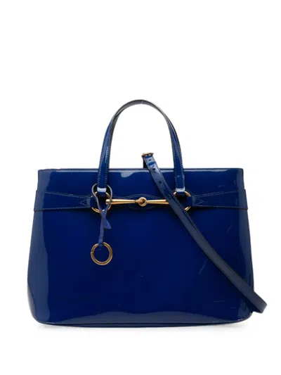 Pre-owned Gucci 2000-2015 Patent Bright Bit Satchel In Blue