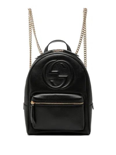 Pre-owned Gucci 2000-2015 Pebbled Calfskin Soho Chain Backpack In Black