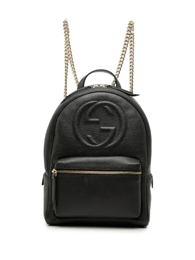 Pre-owned Gucci 2000-2015 Pebbled Calfskin Soho Chain Backpack In Black