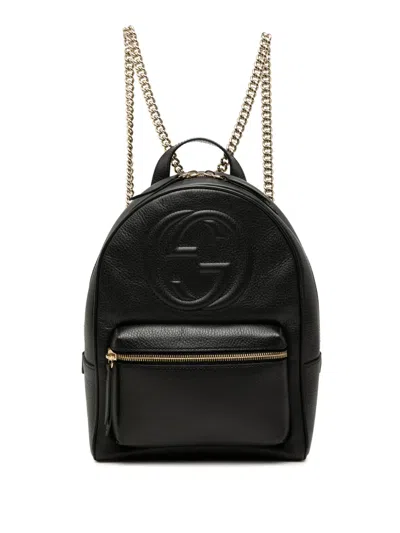 Pre-owned Gucci 2000-2015 Pebbled Calfskin Soho Chain Backpack In Black