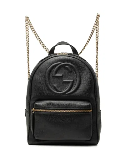 Pre-owned Gucci 2000-2015 Pebbled Calfskin Soho Chain Backpack In Black