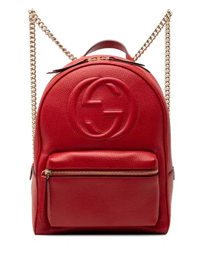 Pre-owned Gucci 2000-2015 Pebbled Calfskin Soho Chain Backpack In Red