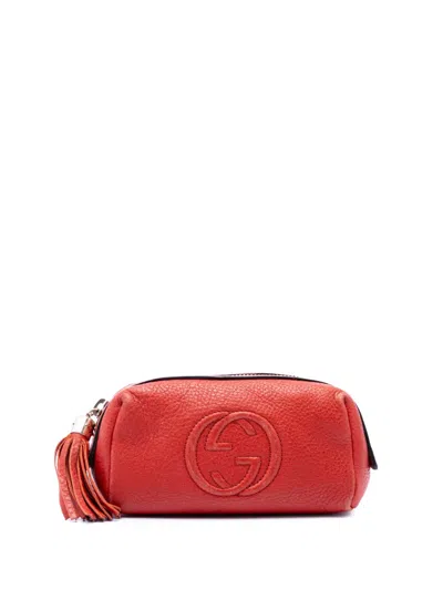 Pre-owned Gucci 2000-2015 Pebbled Calfskin Soho Cosmetic Pouch In Red