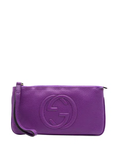 Pre-owned Gucci 2000-2015 Pebbled Calfskin Soho Pouch In Purple