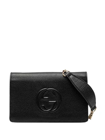 Pre-owned Gucci 2000-2015 Pebbled Calfskin Soho Wallet On Chain Crossbody Bag In Black